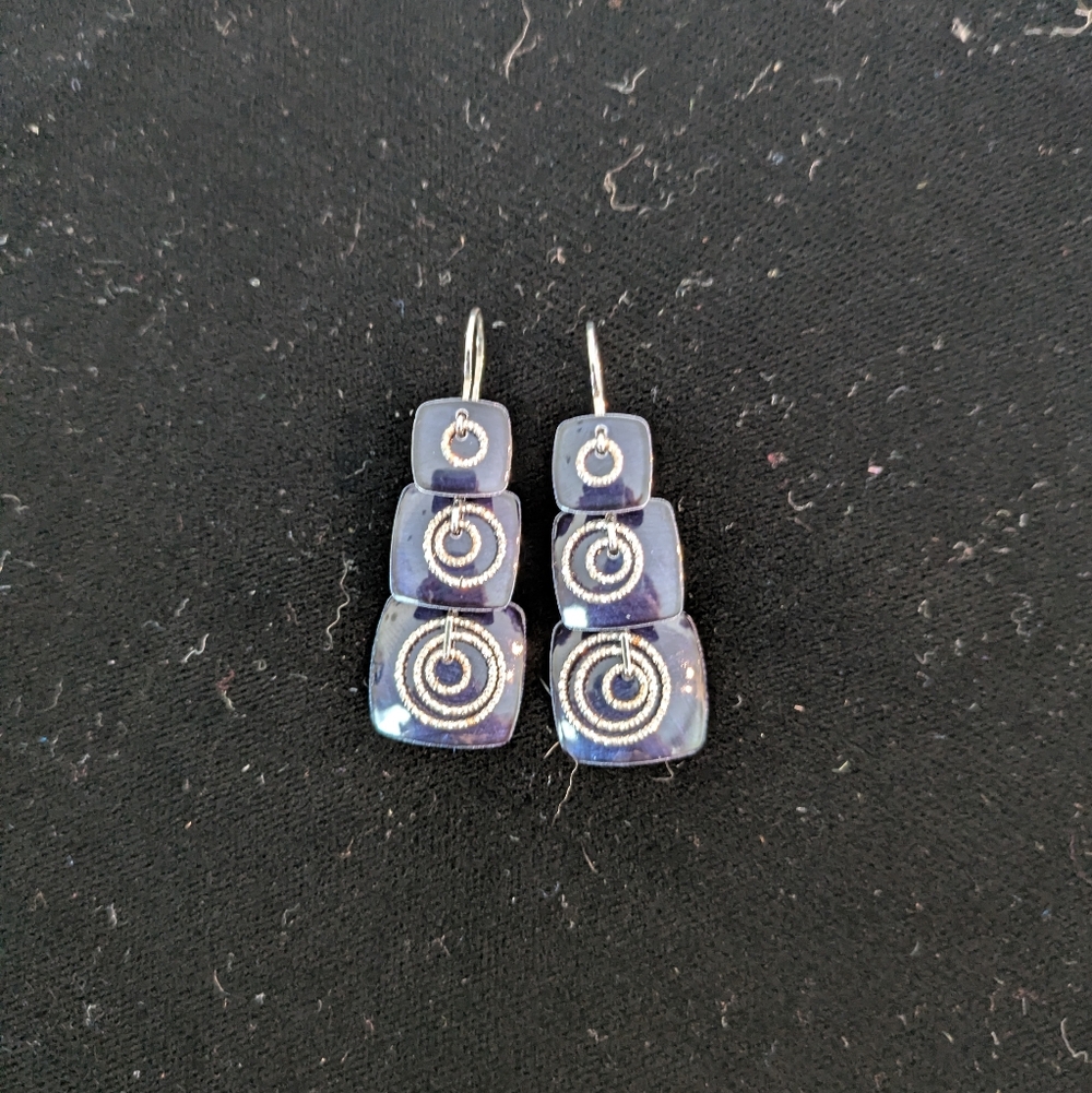 Blue and Silver Square Earrings